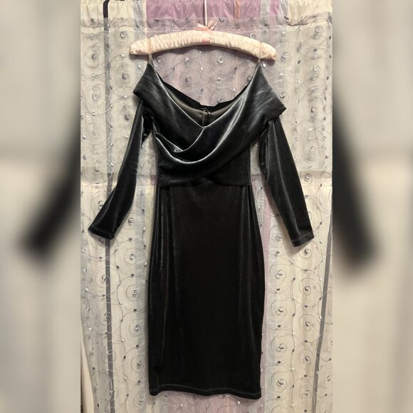 Dynamite Velvet Long Sleeve Blue/Silver Dress Size XS - Picture 2 of 4